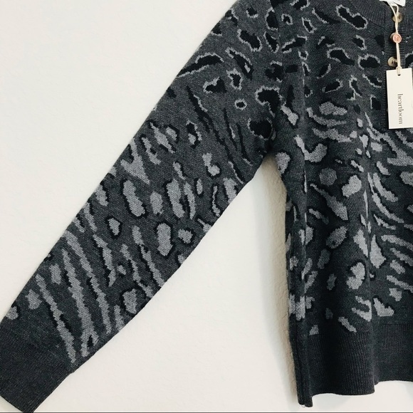 New! Heartloom Natalia Leopard Animal Print Henley Pullover Knit Wool Sweater - Picture 7 of 11